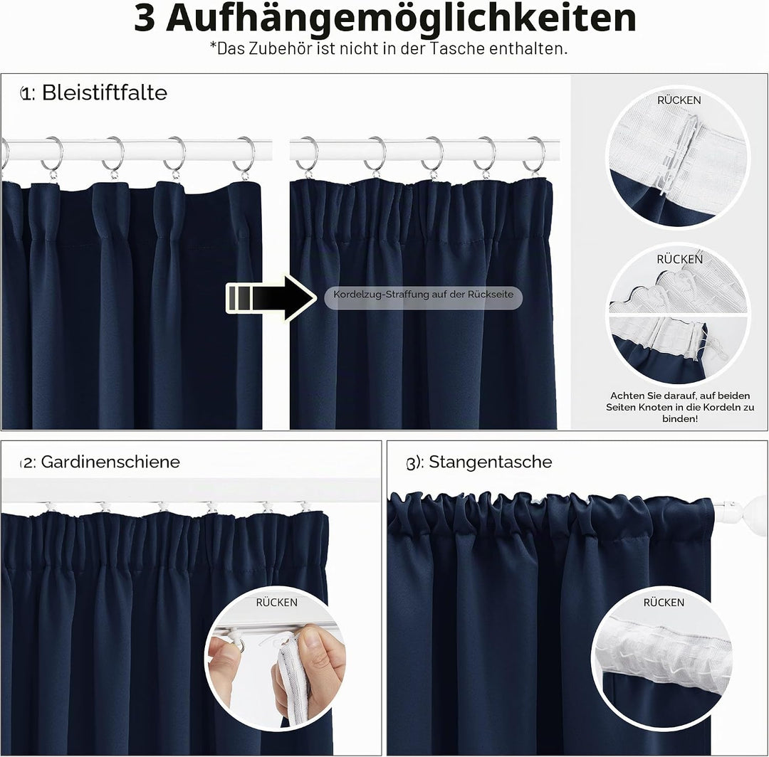 Deconovo Blickdicht Vorhänge Thermogardine Kälteschutz Kräuselband Gardinen Wohnzimmer, 138x117cm(Hö