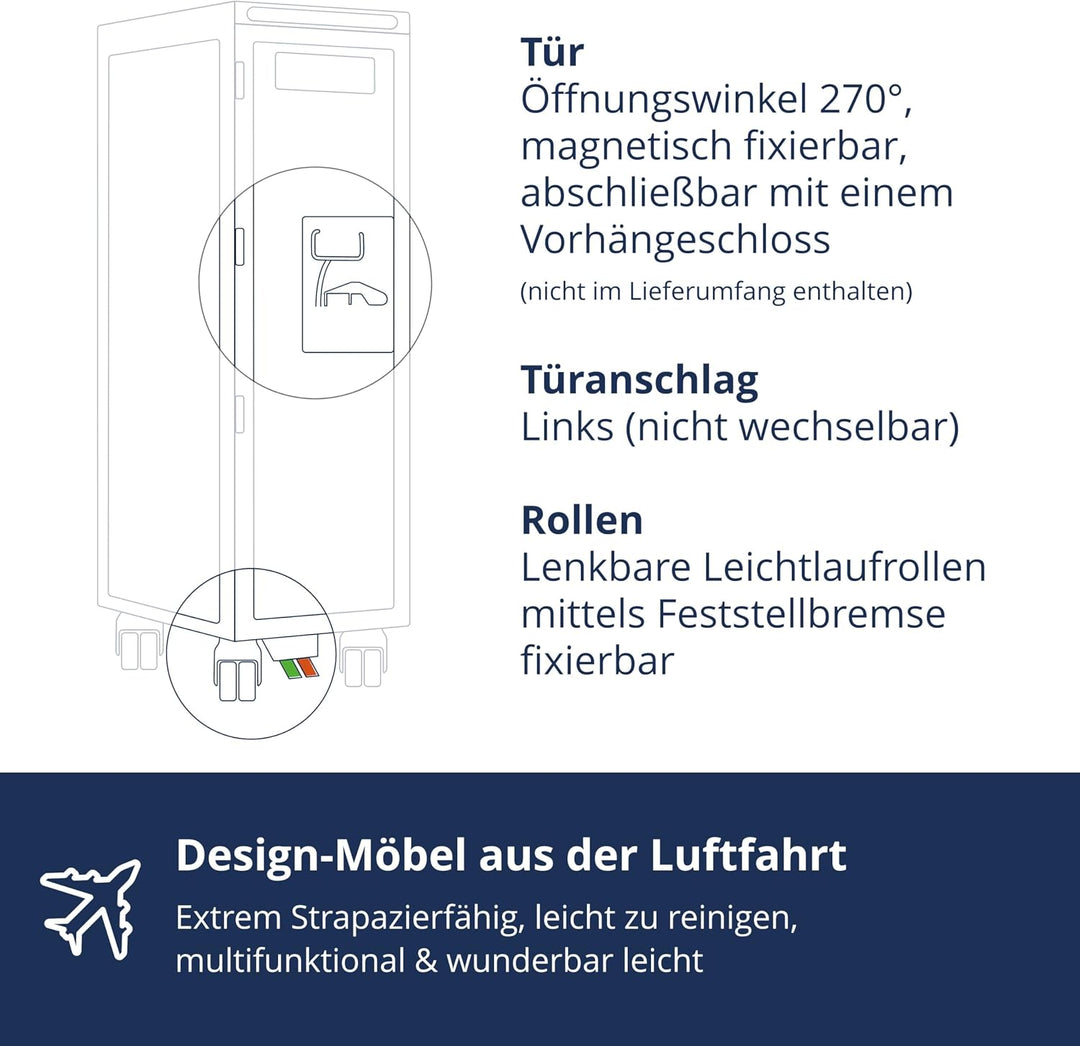 Airline Trolley Weltkarte Neu Anthrazit (Originaltür), Original Flugzeugtrolley, Flugzeug Servierwag