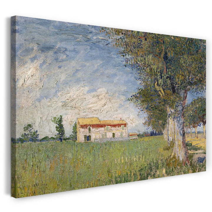 Printed Paintings Leinwand (100x70cm): Vincent Van Gogh - Bauernhaus im Weizenfeld 100x70 cm, 100x70