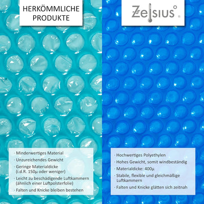 Zelsius Solarfolie, rund | Ø 3,6 m | blau | 400µ | Noppenfolie, schwimmend | Poolabdeckung, Solar Fo