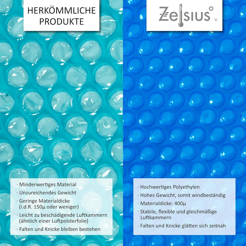 Zelsius Solarfolie, eckig | 8 x 5 m | blau | 400µ | Noppenfolie, schwimmend | Poolabdeckung, Solar F