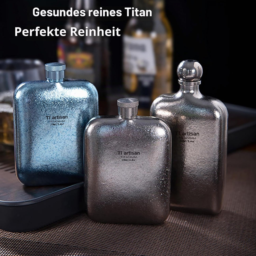 Titan Flachmann mit Trichter Ultraleichte Titanium Hip Flask Whisky Glaskolben für Outdoor-Camping,