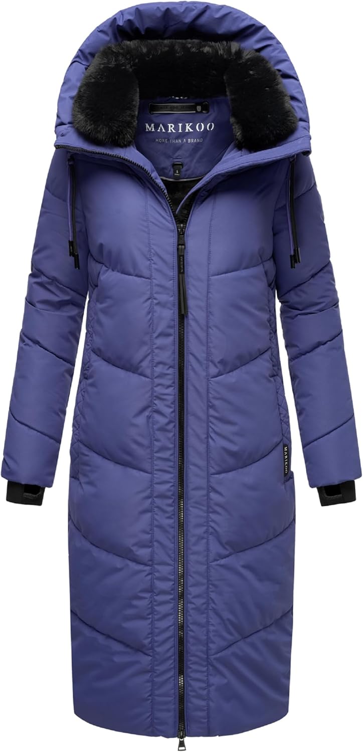 MARIKOO Damen Wintermantel Warmer Steppmantel lang mit Verstellbarer Kapuze und hohem Kragen Nadaree