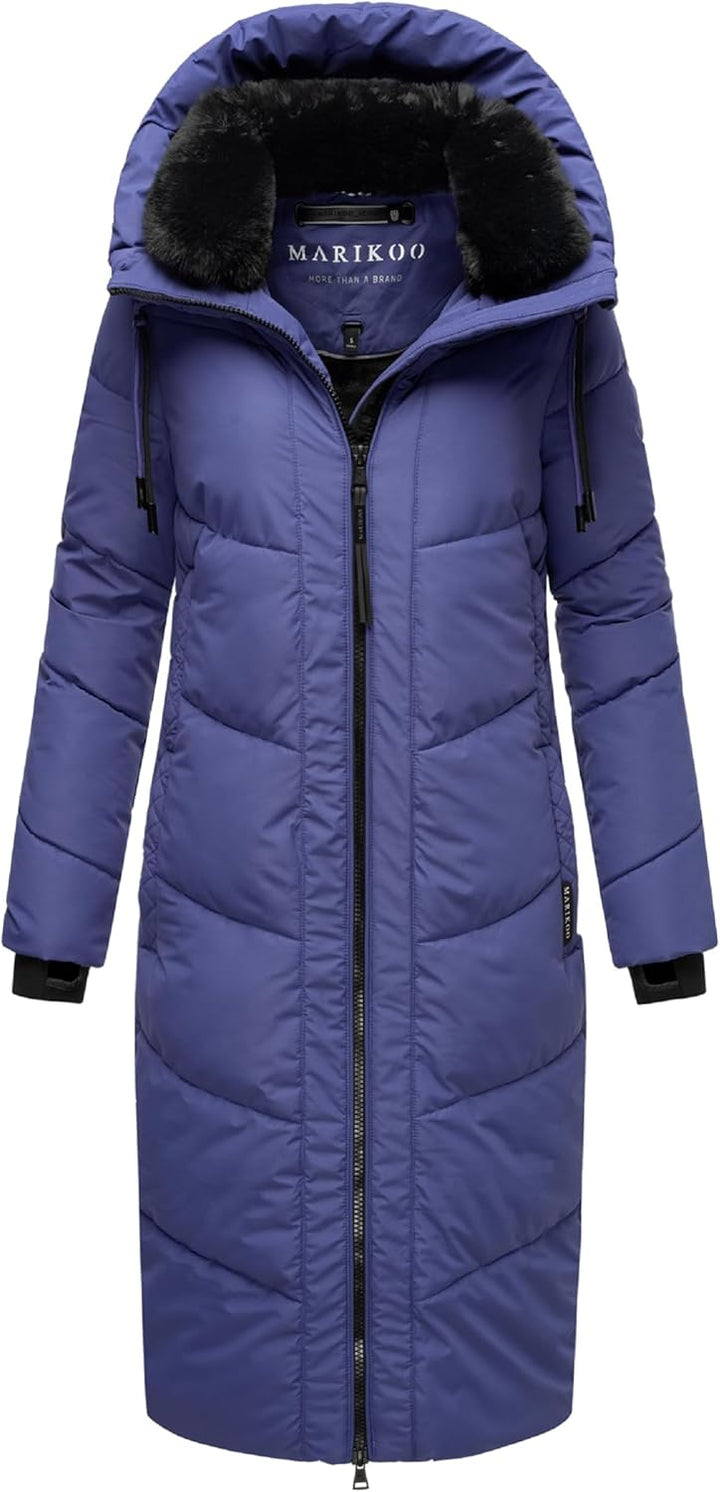 MARIKOO Damen Wintermantel Warmer Steppmantel lang mit Verstellbarer Kapuze und hohem Kragen Nadaree