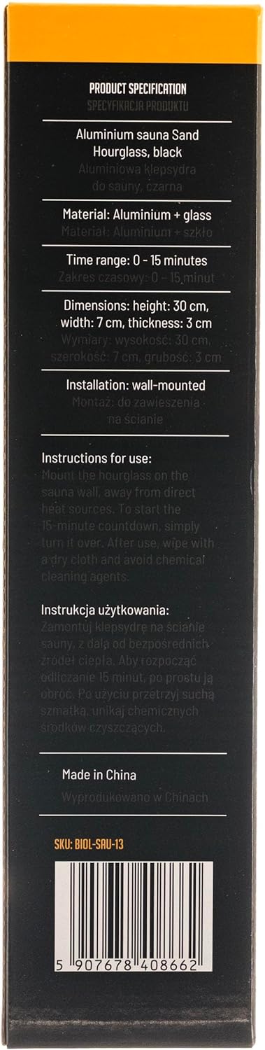 Schwarze Aluminium Sauna Sanduhr – 15 Minuten Timer