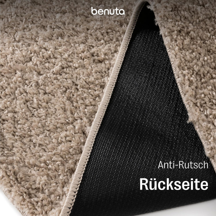 benuta Basic Hochflorteppich Soho - Beige 70x200 cm - Kuschelig Weicher Teppich im Minimalistischen