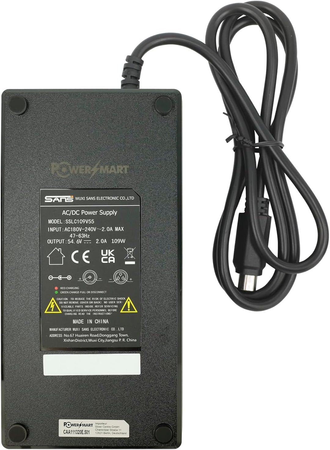 PowerSmart® 2A 54,6V Ladegerät für 48V Akkus für Fischer ETH ETD MTB, Netzteil AC Adapter, mit Trape