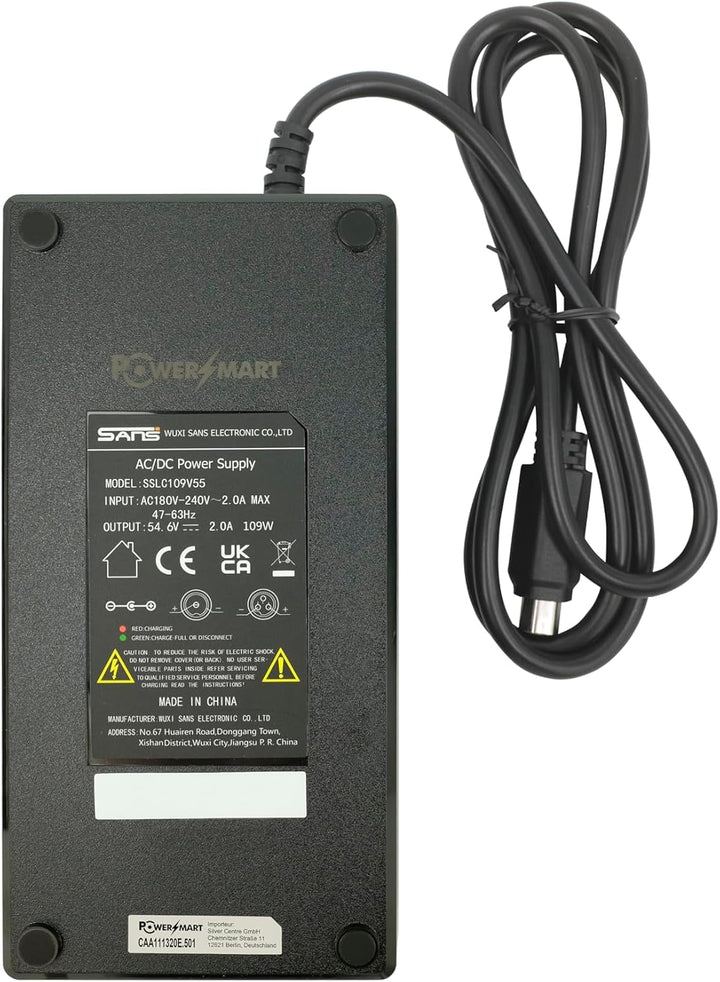 PowerSmart® 2A 54,6V Ladegerät für 48V Akkus für Fischer ETH ETD MTB, Netzteil AC Adapter, mit Trape