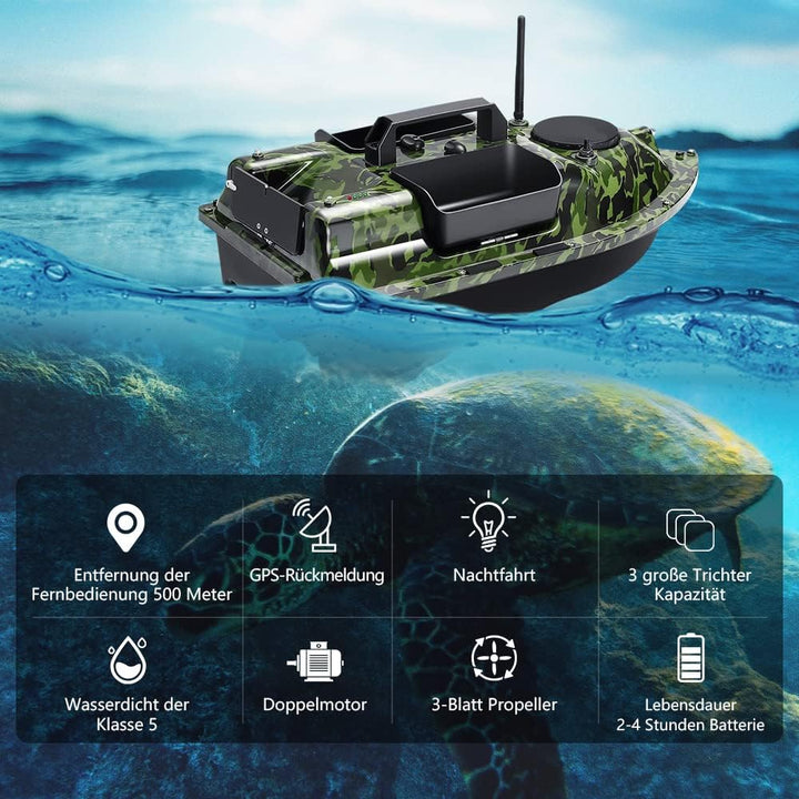 12000mAh 500m GPS futterboot mit 3 Katapultbuchten. Köderboote zum Karpfenangeln mit GPS, 16 Speiche