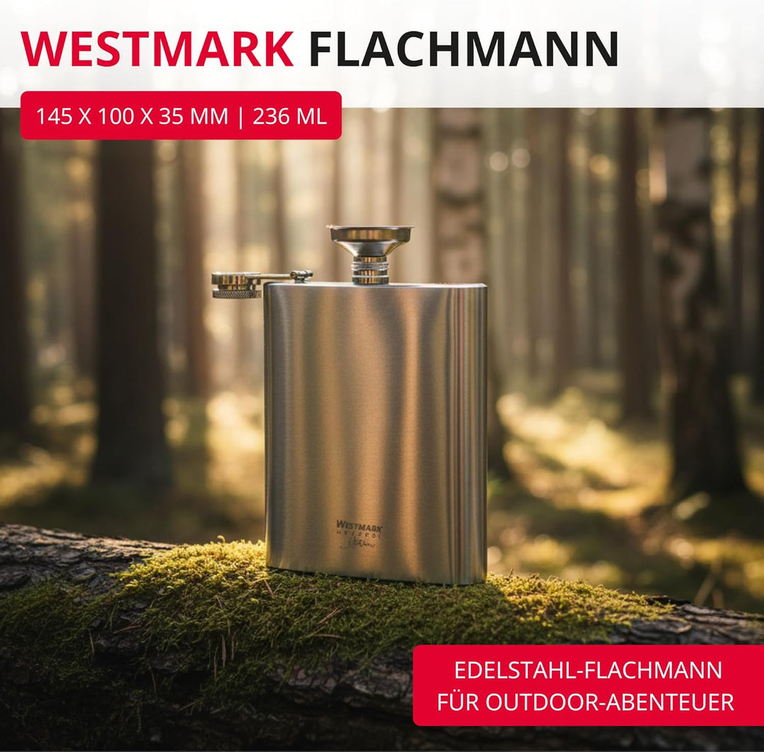 Westmark Flachmann Delano – kleine Taschenflasche mit Trichter, Trinkbehälter für Drinks unterwegs,