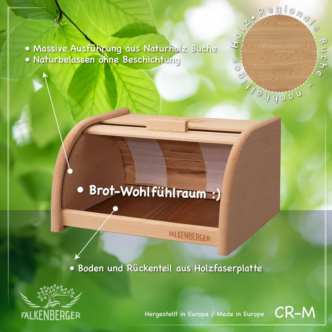 Brotkasten aus Buchenholz ca. 32x25x16cm M Rollbrotkasten traditionell Brotbox mit Roll-Deckel Handm