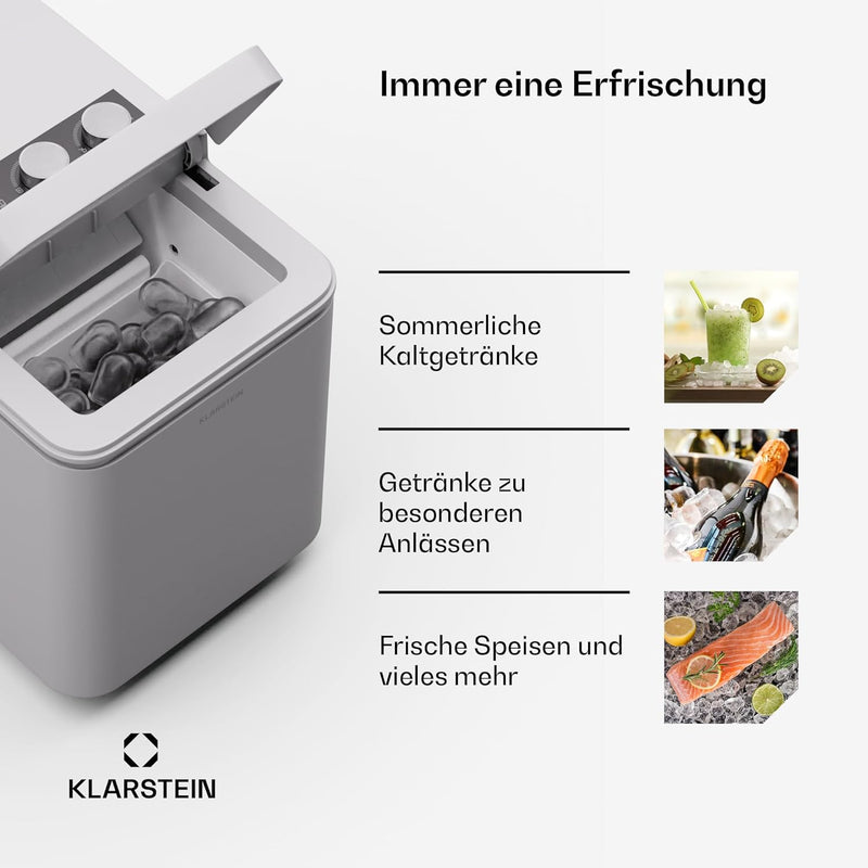 Klarstein IceCraft Eiswürfelmaschine – 12 kg/24 h, Eiswürfel in 6 Minuten, 2 Grössen, Automatische R