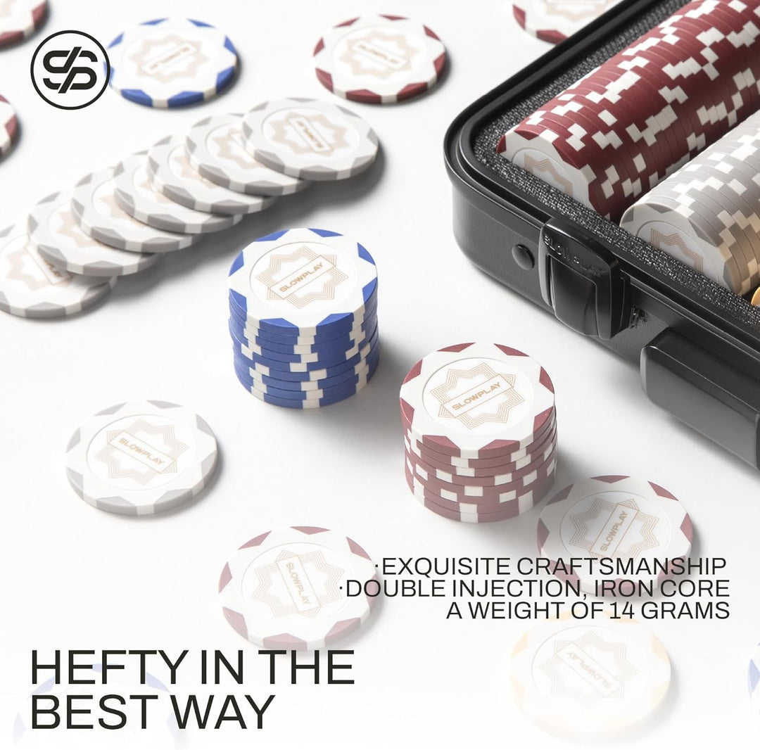 SLOWPLAY Nash 14g Ton Pokerchips-Set White Gold Edition, 500 STK Core Set | Mit Werten: 5,25,100,500