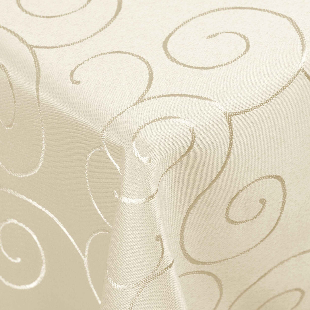 Kringel/Circle Tafeldecke Form, Grösse & Farbe wählbar- Eckig 130 x 340 cm - Champagner Damast Tisch