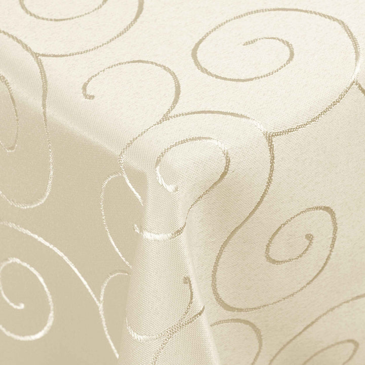 Kringel/Circle Tafeldecke Form, Grösse & Farbe wählbar- Eckig 130 x 340 cm - Champagner Damast Tisch