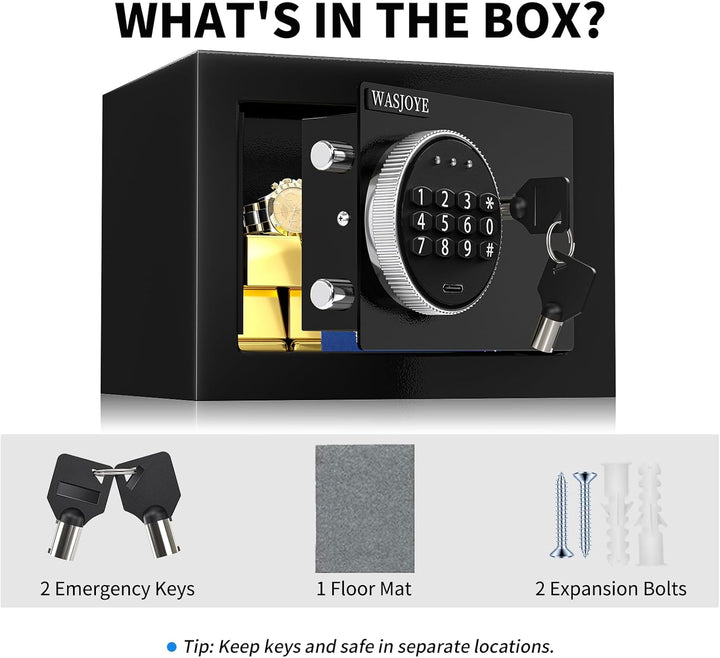 WASJOYE Mini Safe Tresor MöBeltresor Klein,Mini Tresor mit Schlüssel,Tresor Kinder mit Zahlenschloss