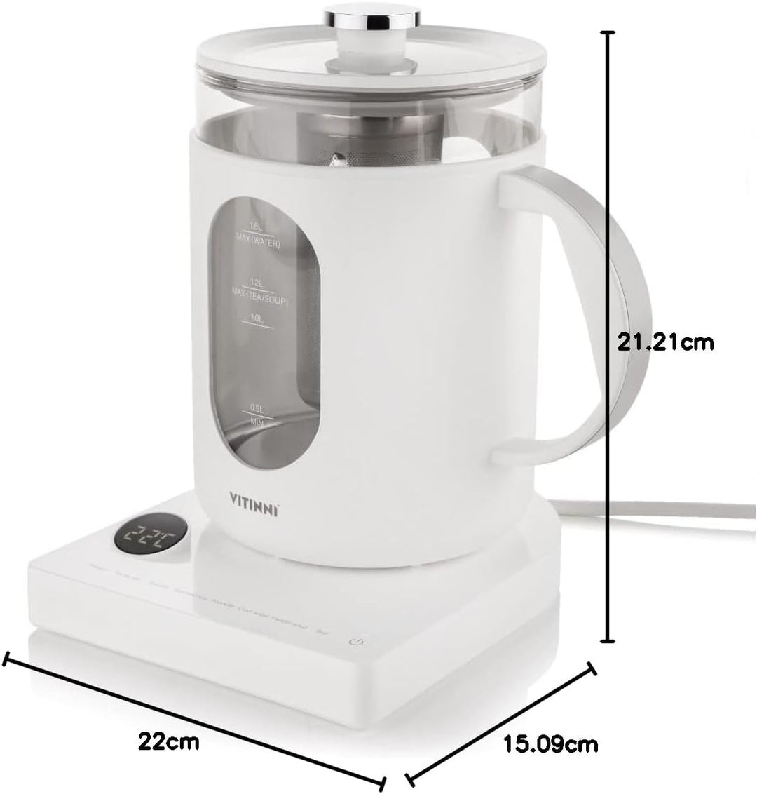 Vitinni Smart Wasserkocher, 1,5L, Glänzend-Weiss, Eingebautes Teesieb, Touch-Steuerung, Warmhaltefun
