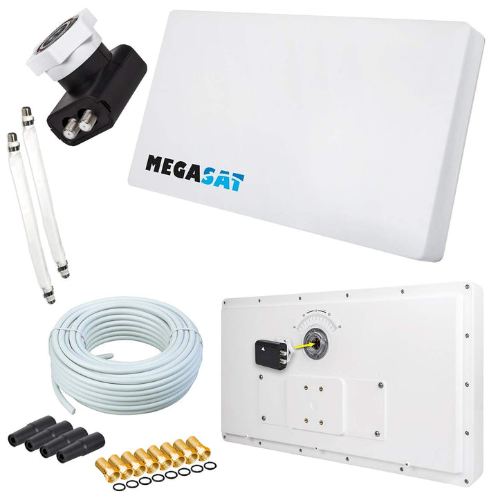netshop 25 Megasat Flachantenne Profi Line H30 D2 Twin inkl. Fensterhalterung + 20m Kabel + 2X Fenst
