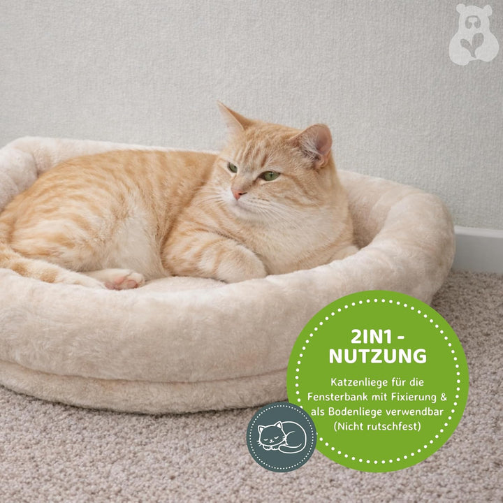 nanook Fensterbank Liege Top für Katzen - Fensterliegekissen - Plüschrand - XXL 60 x 45 x 10 cm - be