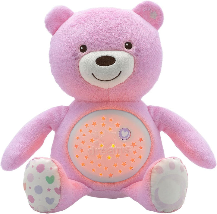 Chicco First Dreams Baby Bär Plüsch-Teddybär, weicher Projektor mit Nachtlicht, Lichteffekten und en