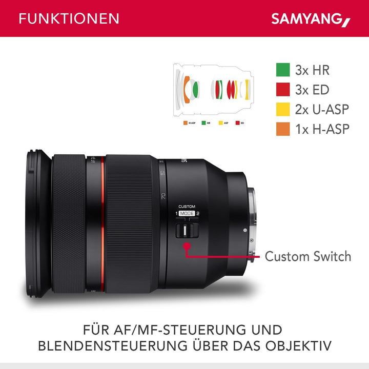 Samyang AF 24-70mm F2,8 FE kompatibel mit Sony E - Autofokus Vollformat & APS-C 24-70mm Zoom Objekti