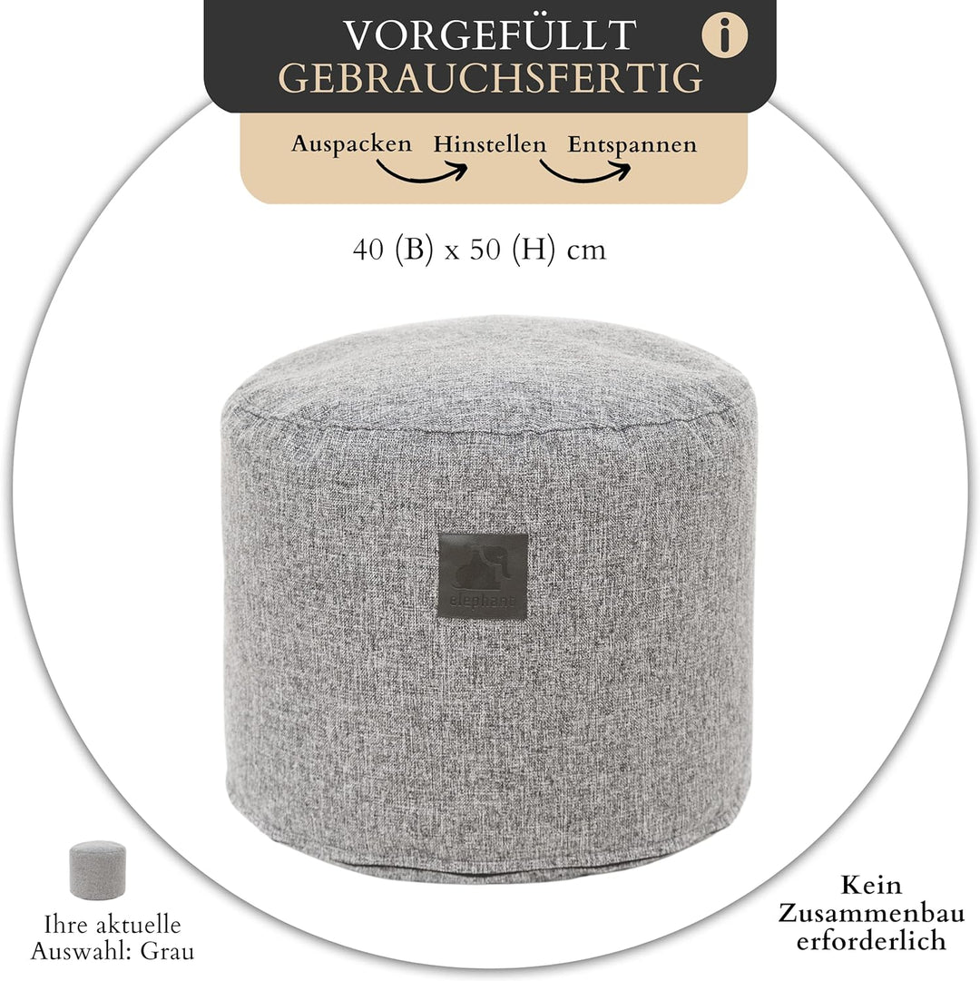 Elephant Living - Der Footstool Pouf - Premium Indoor Hocker rund - hergestellt aus hochwertigem, ve