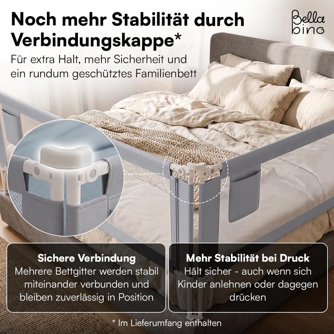 Bellabino Drina Rausfallschutz – Bettschutzgitter 150 cm Dunkelgrau – Bettgitter höhenverstellbar 69