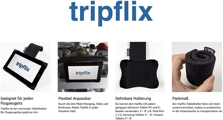 TRIPFLIX ® MAX universal Tablethalter für Flugzeugsitze | roll- und Faltbare Halterung | Ultraleicht