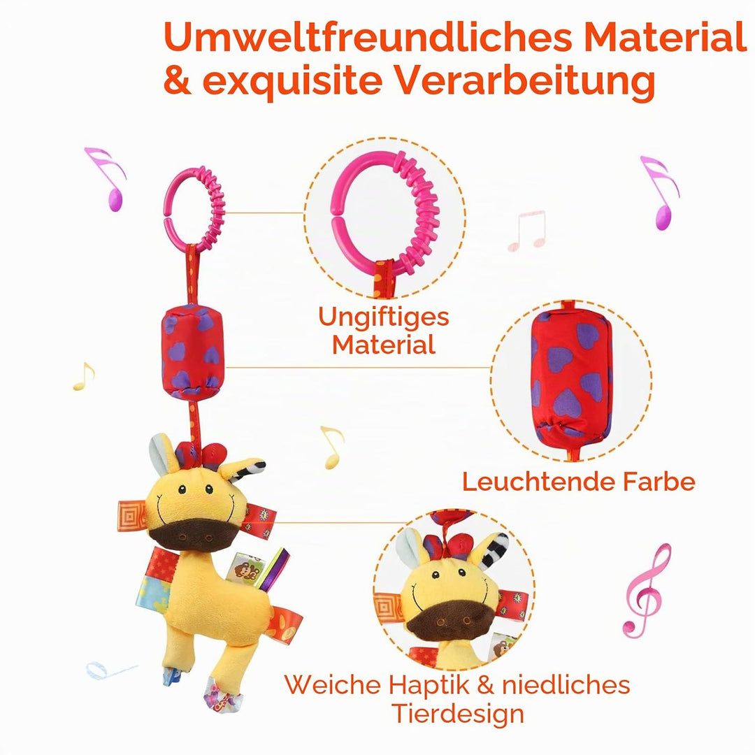 JoyLife Baby Kinderwagen Spielzeug, 4 Stück Plüschtier mit Glöckchen, Baby Spielzeug Kinderbett Anhä