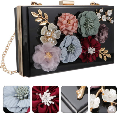 VALICLUD Frauen Kette Geldbörse Klare Acryl Tasche Blume Clutch Geldbörse mit Goldenen Kettenriemen