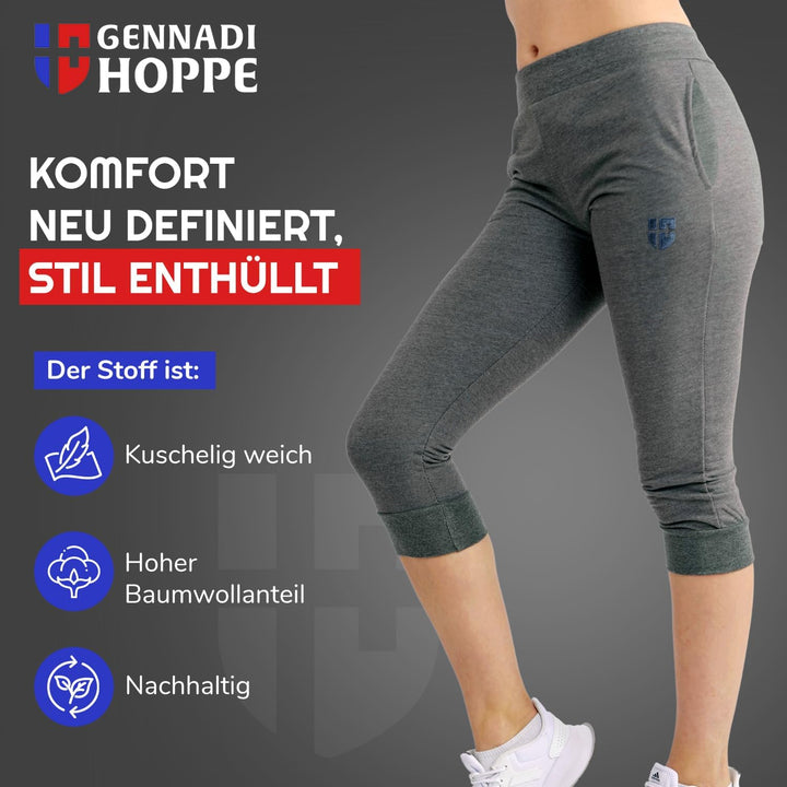 Gennadi Hoppe Damen 3/4 Trainingshose Sporthose kurz Hose Sport &amp; Fitness Shorts S Dunkel Grau, S Du