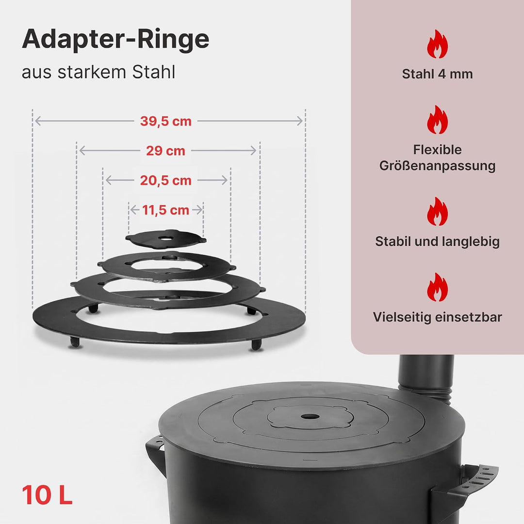 Super Set: Utschag Feuerstelle Ø36cm Stahl 2mm Kazan 10L Outdoor Feuerofen | Rauchrohr Luftklappe As