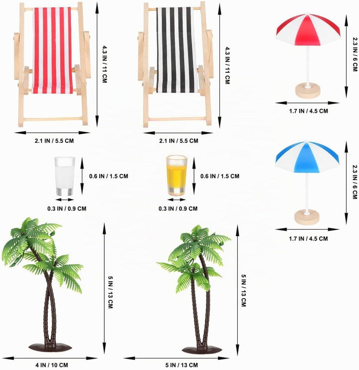 Didiseaon Miniatur-strandlandschaft-Set mit Palmen, Sonnenschirmen, Listrand-mikrolandschaft, Miniat