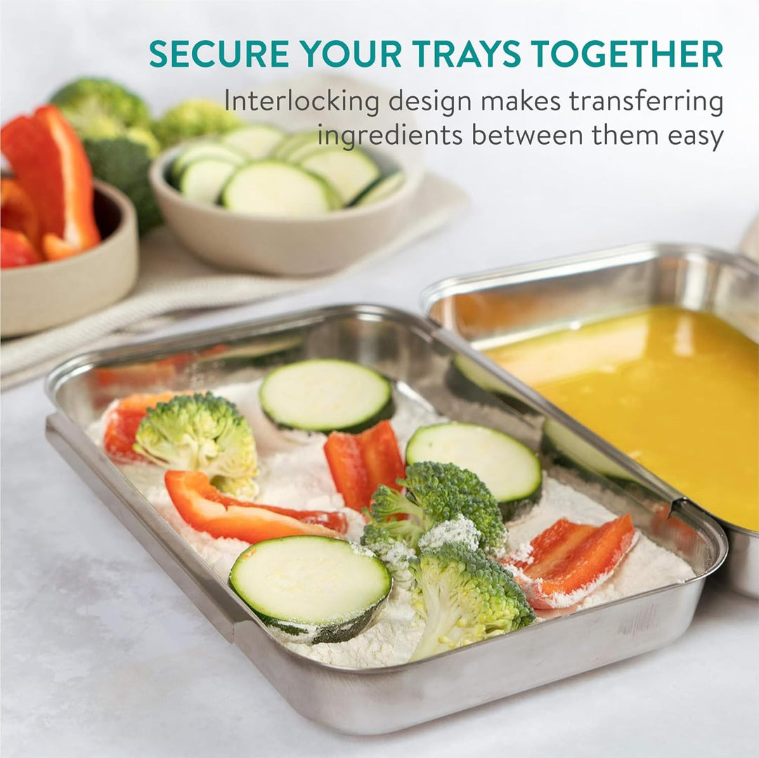 Navaris Panier-Set aus Edelstahl 3-teilig - 3x Schale zum Panieren 22 x 15 x 3 cm - Schnitzel Fleisc