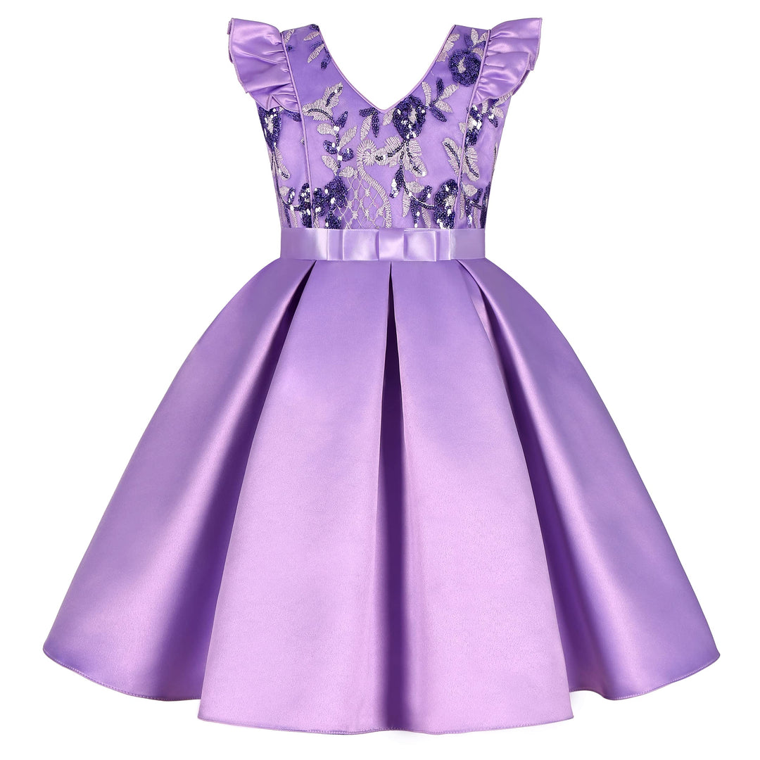 BUNNY LULU Mädchen Kleid mit schräger Schulter, Brautjungfer, Hochzeit, Prinzessin, Kinder, Schleife