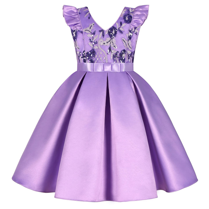 BUNNY LULU Mädchen Kleid mit schräger Schulter, Brautjungfer, Hochzeit, Prinzessin, Kinder, Schleife