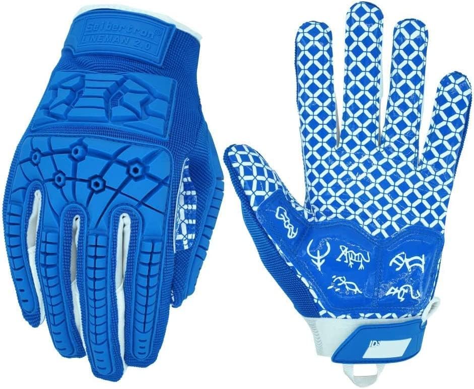 Seibertron Lineman 2.0 Padded Palm Football Receiver Gloves, Flexible TPR Impact Protection Back of