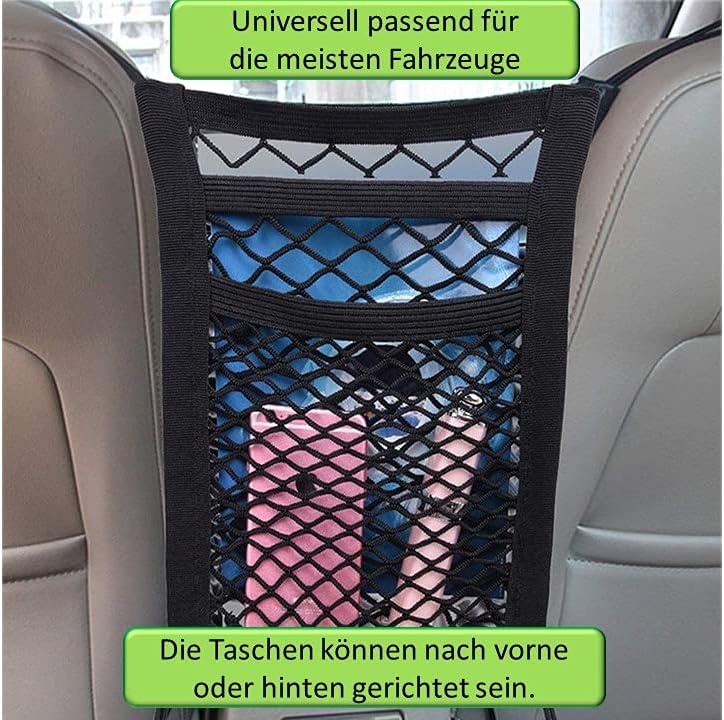 Flexibles Trennnetz für Hunde, universell passend für PKW-Vordersitze, mit 2 Ablagefächern