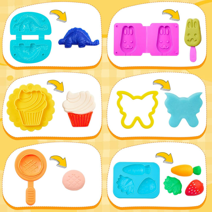 54 Stück Knete Zubehör Set, Knetwerkzeug für Kinder Formen Enthalten Burger Eiscreme, Nudelmaschine,