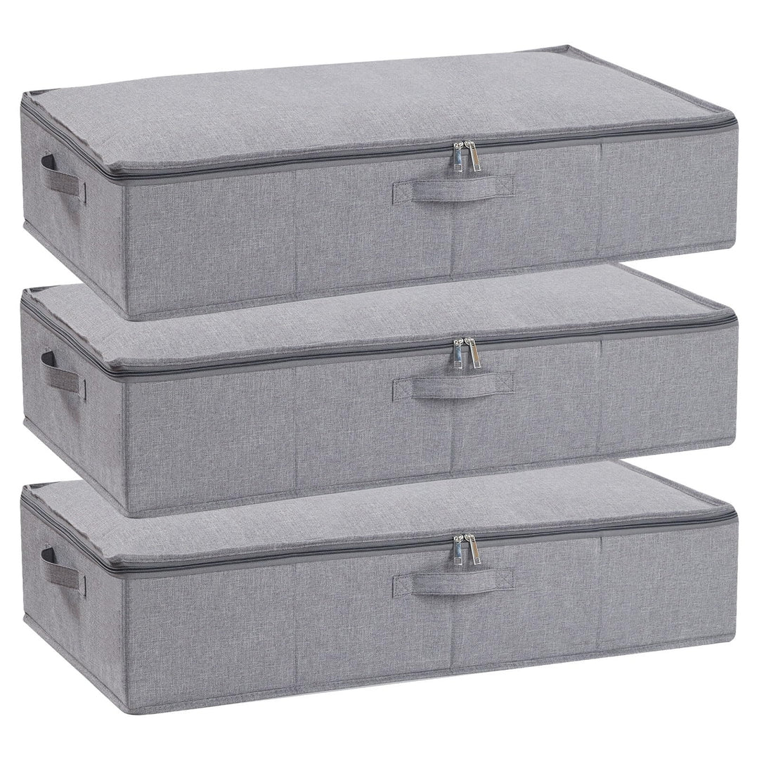 3 Stück Unterbettkommode, Faltbare Aufbewahrungsbox mit Deckel und Reissverschluss für Bettdecken De