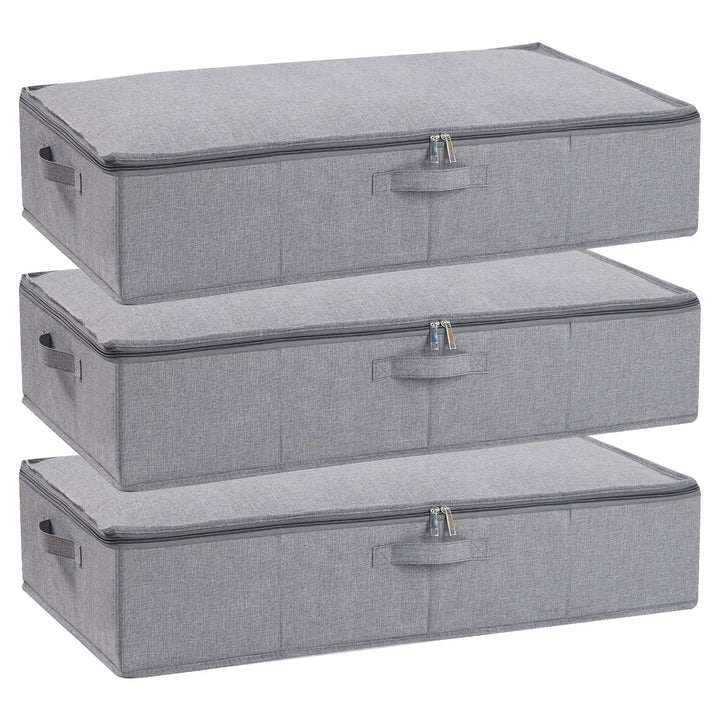 3 Stück Unterbettkommode, Faltbare Aufbewahrungsbox mit Deckel und Reissverschluss für Bettdecken De