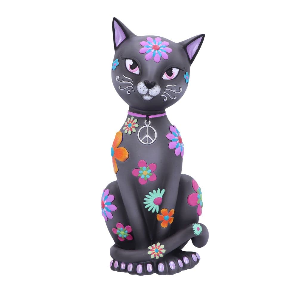 Nemesis Now Hippy Kitty 26 cm, Harz, schwarz, Hippie-Kätzchen, Hippie-Kitty-Figur, spirituelles Gesc
