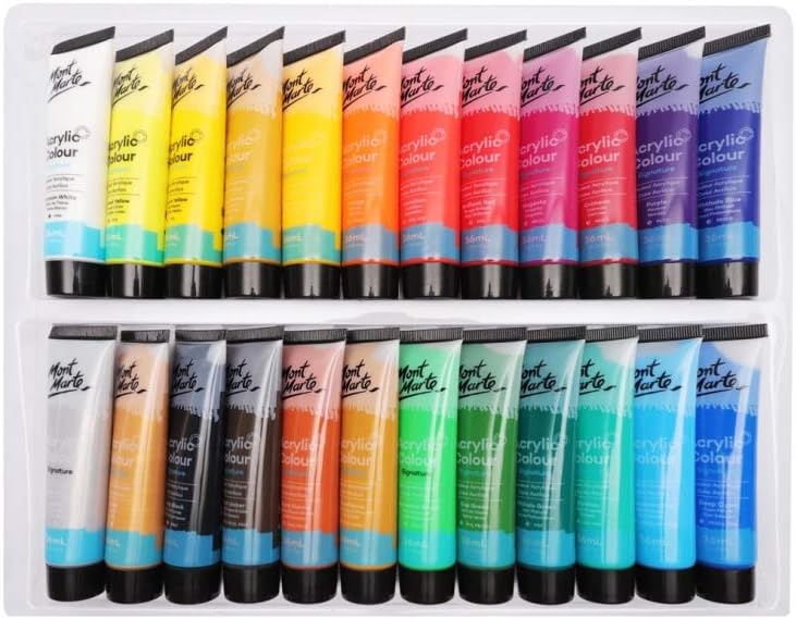 Mont Marte Acrylfarben Set Premium – 24 Stück, 36ml Tuben – Ideal für Acrylmalerei – Brillante Licht