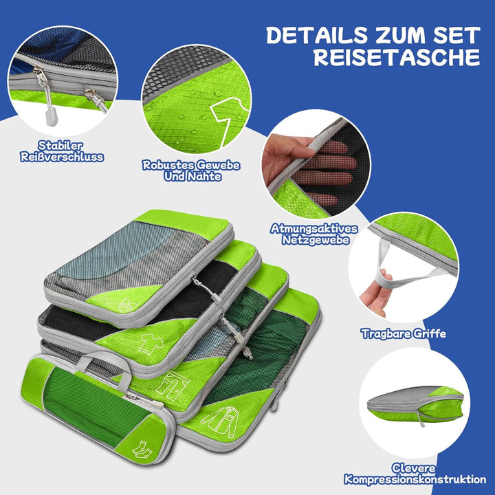 5-teilig Kompressions Packwürfel Set für Reisen, Compression Packing Cube zur Organisation Ihres Rei