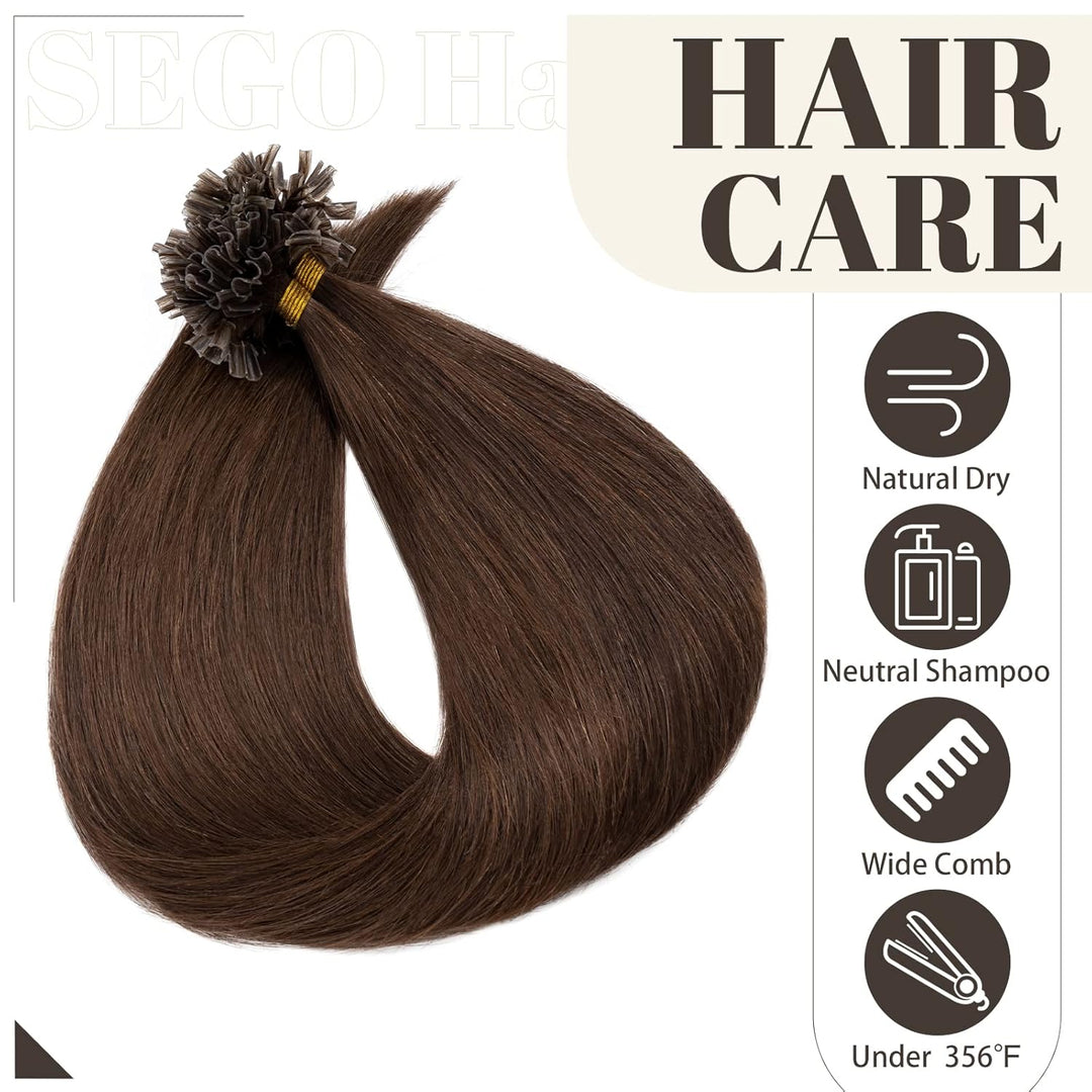 SEGO Extensions Haare Bondings Echthaar Bonded U Tips Remy Haarverlängerung Keratin Glue 100 Strähne
