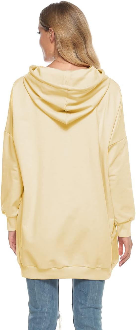 Famulily Damen Oversized Hoodie Kleid Baumwolle Lang Sweatshirt mit Kapuze Einfarbige Kapuzenpullove