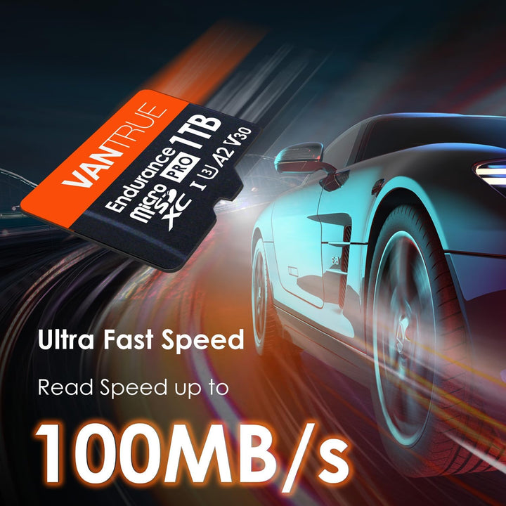 VANTRUE 1TB microSD Speicherkarte, UHS-I U3 4K, inkl. Adapter, Kompatibel mit Dashcam, Smartphone, T