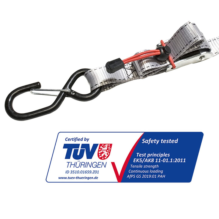 Master Lock 3062EURDAT Spanngurt mit S-Haken und Ratsche, Grau, 1,80 m x 25 mm Gurt, 4-er Set Pack 4