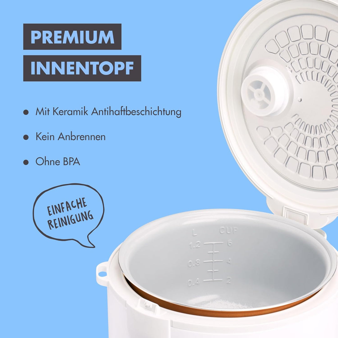 REISHUNGER Reiskocher & Dampfgarer mit Keramikbeschichtung - 1,2L, Grau - Für 1-6 Personen - Schnell