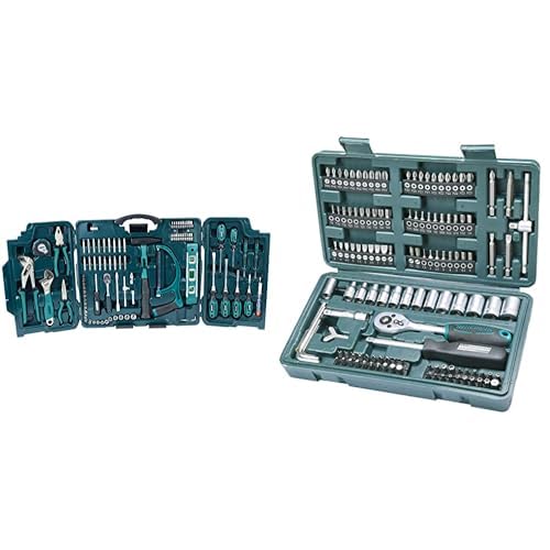 Brüder Mannesmann M29085 Premium Universal und Haushalts-Werkzeugkoffer, Blau, 89-tlg & M29166 130-t